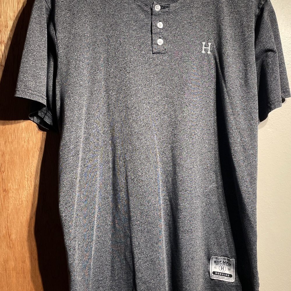 HUF Men’s Gray Button Tee Shirt